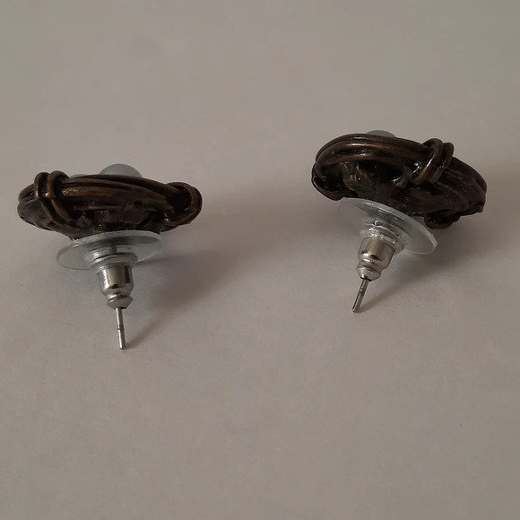 Vintage Pearl Basket Eggs Cluster Hematite Earrings Dark Bronze - Picture 3 of 7